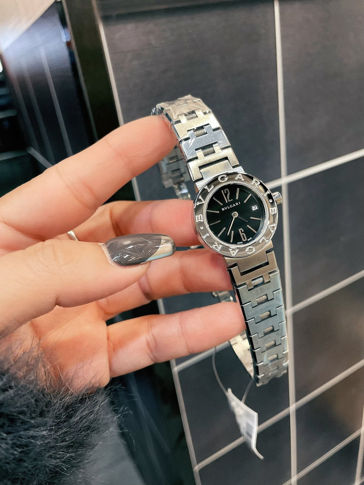 Bulgari Black Dial Silver-Tone Bracelet Watch — front