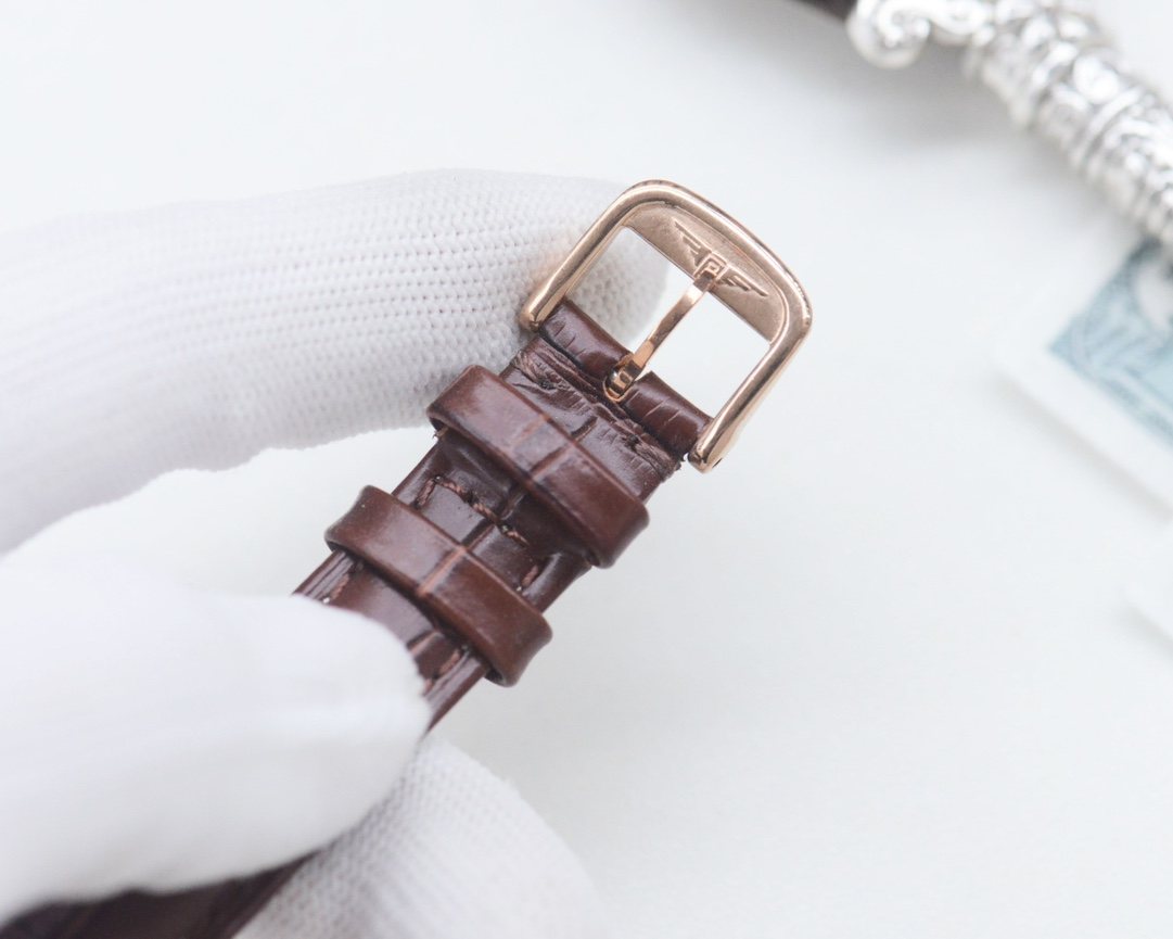 Longines Brown Rose Gold White Dial Strap Watch — detail