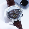 Cartier Silver Brown Dial Leather Strap Watch — hero