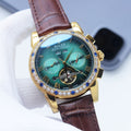 Rolex Gold Brown Green Dial Strap Watch — hero