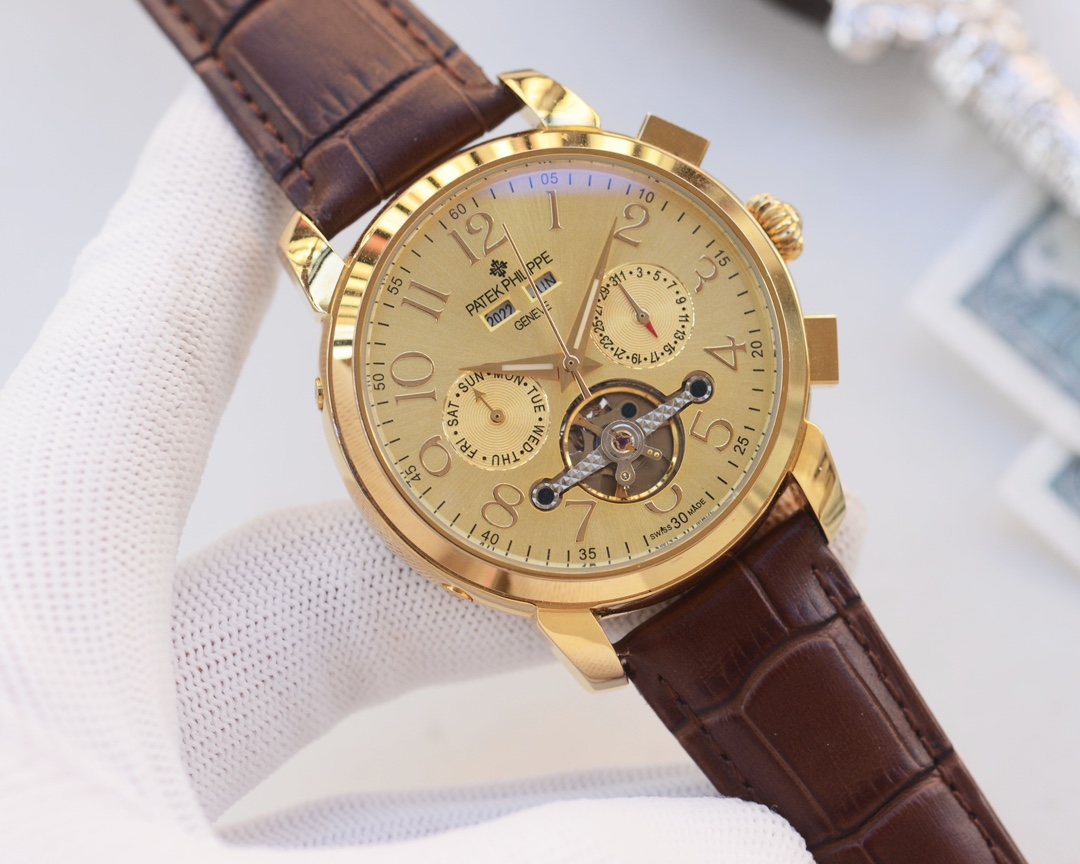 Patek Philippe Brown Gold Dial Strap Watch — hero