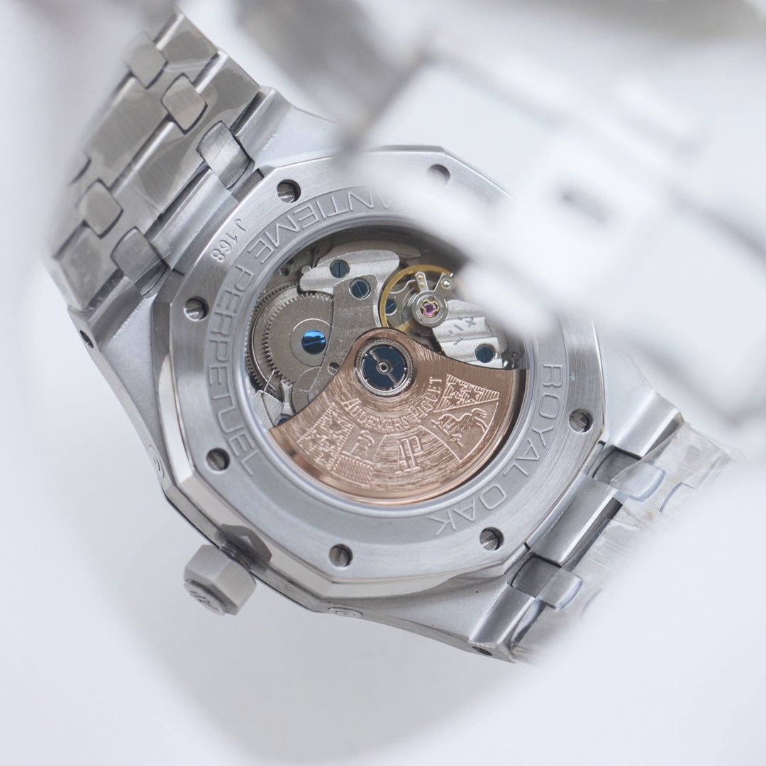 Audemars Piguet Silver Black Dial Bracelet Watch — back