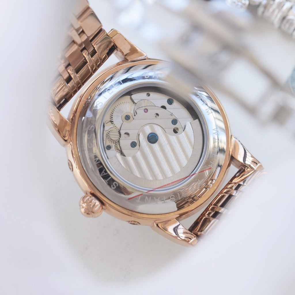 Patek Philippe Rose Gold White Dial Bracelet Watch — back